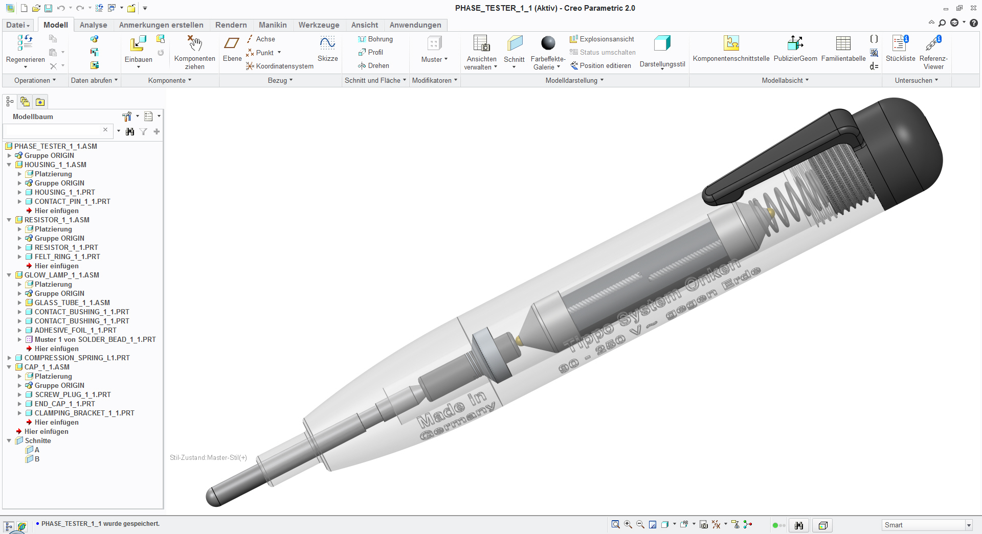 Phase Tester相位检测笔3D数模图纸 CREO设计 附STP